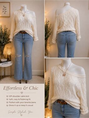 New York & Company Off-Shoulder Cable Knit Sweater